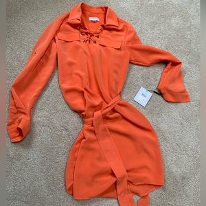Calvin Kline Orange Belted Shirt Dress